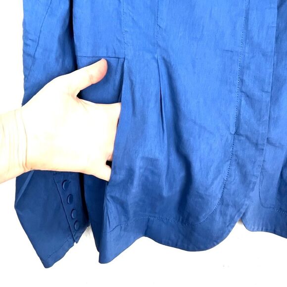 Eileen Fisher Organic Linen Blend Full Zip Lightweight Blazer Pockets Blue large - Picture 5 of 10